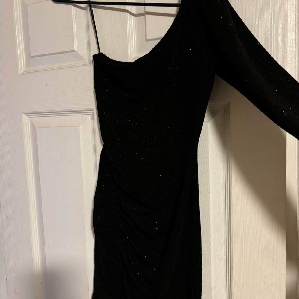 Windsor Black Glitter One-Shoulder Dress